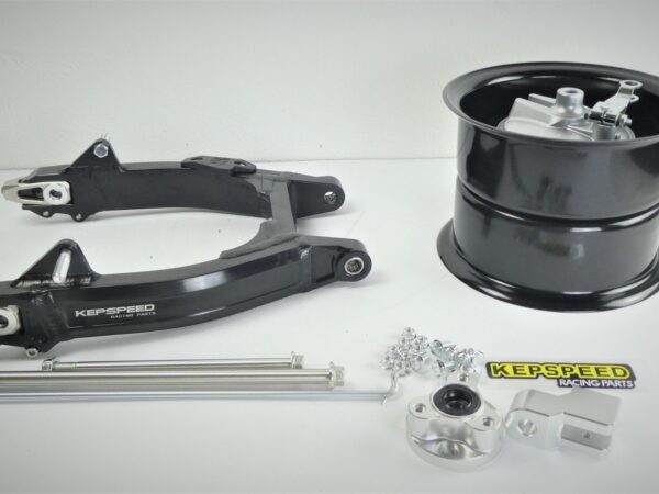 Alu achterbrug +6cm Racing set met 8 x 5.5 inch brede velg zwart Monkey