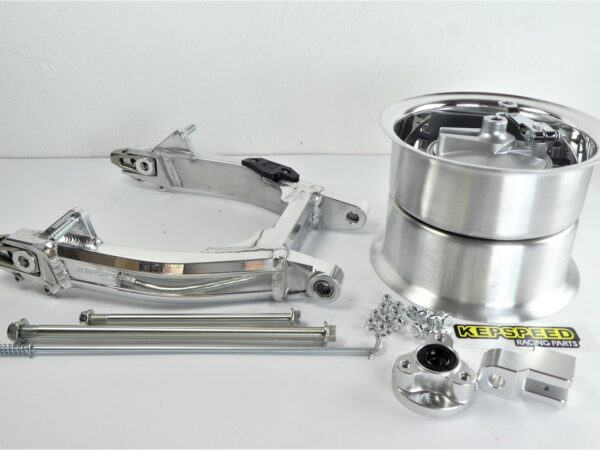 Alu achterbrug +6cm Racing set met 8 x 5.5 inch brede velg zilver Monkey
